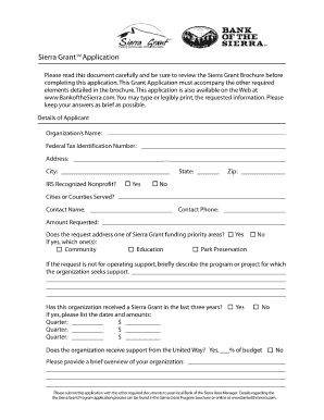 Bank of the Sierra Grant Program Form