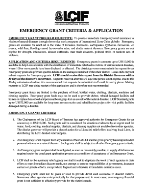 Emergency Grant Application LCIF Lcif  Form