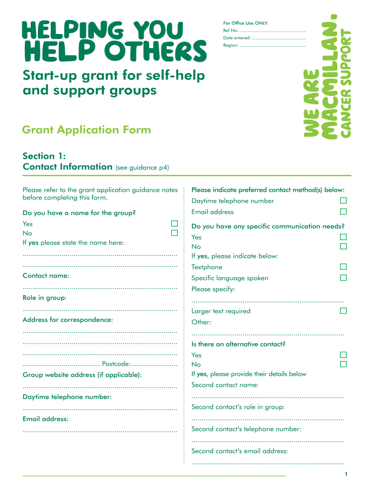 Macmillan Grant Application Online  Form