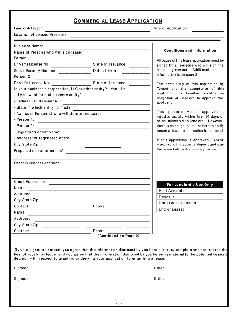 Commercial Lease Application Form