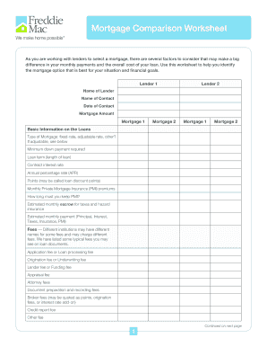 Va Loan Comparison Worksheet  Form