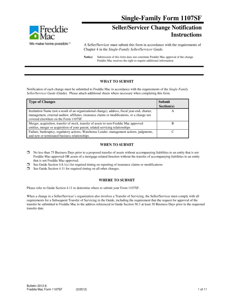  Freddie Mac Form 1107sf 2012