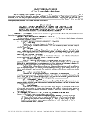 Adjustable Rate Rider  Form