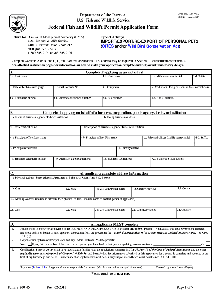  Wildlife Application Form 2011-2023