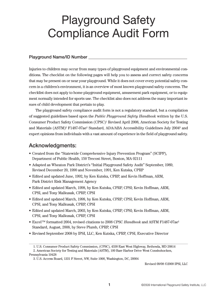  Playground Audit Form 2008-2024