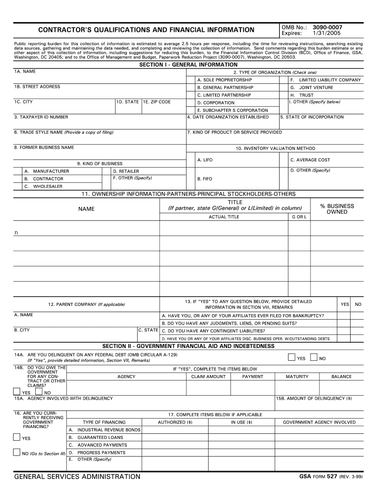 Gsa Form 527 Fillable