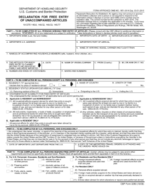 Instructions for Declaration for Entry of Unaccompanied Articles 1009 Form