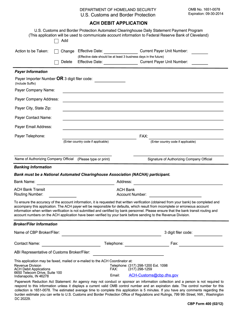 Cbp Form 400