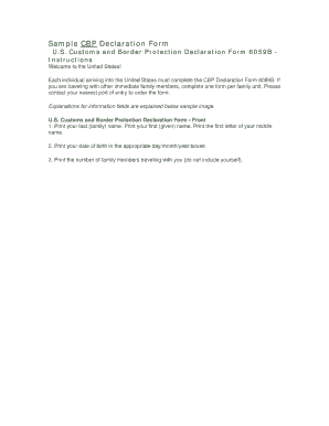 Sample of Blank Customs Declaration Form