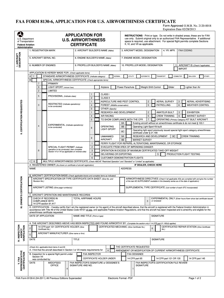  Faa Form 8130 6 2011-2024