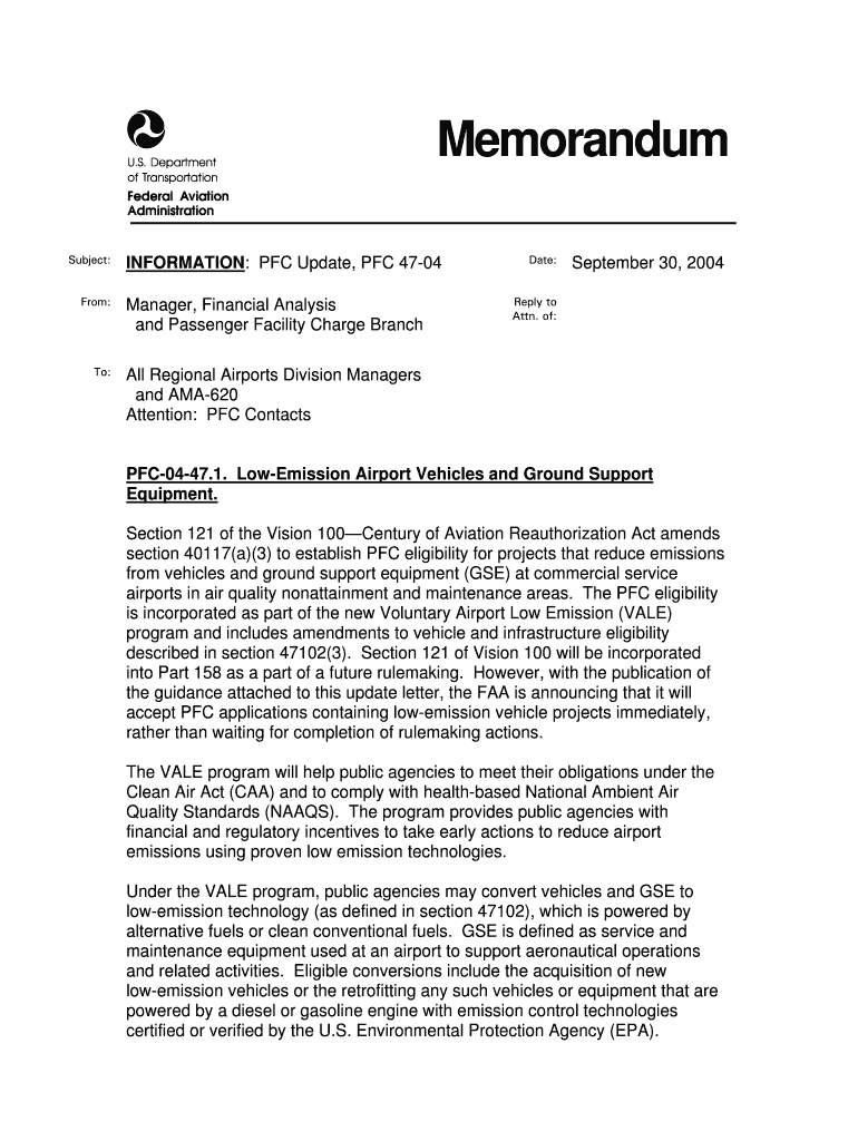 PFC Update 47 04 FAA Faa  Form