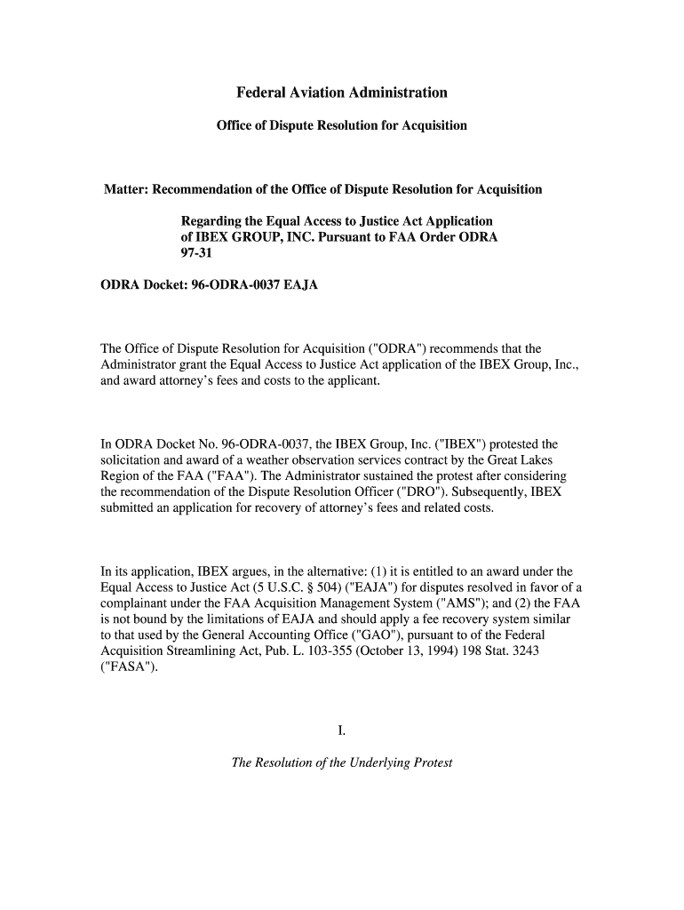 Recommendation of the Office of Dispute Resolution for FAA Faa  Form