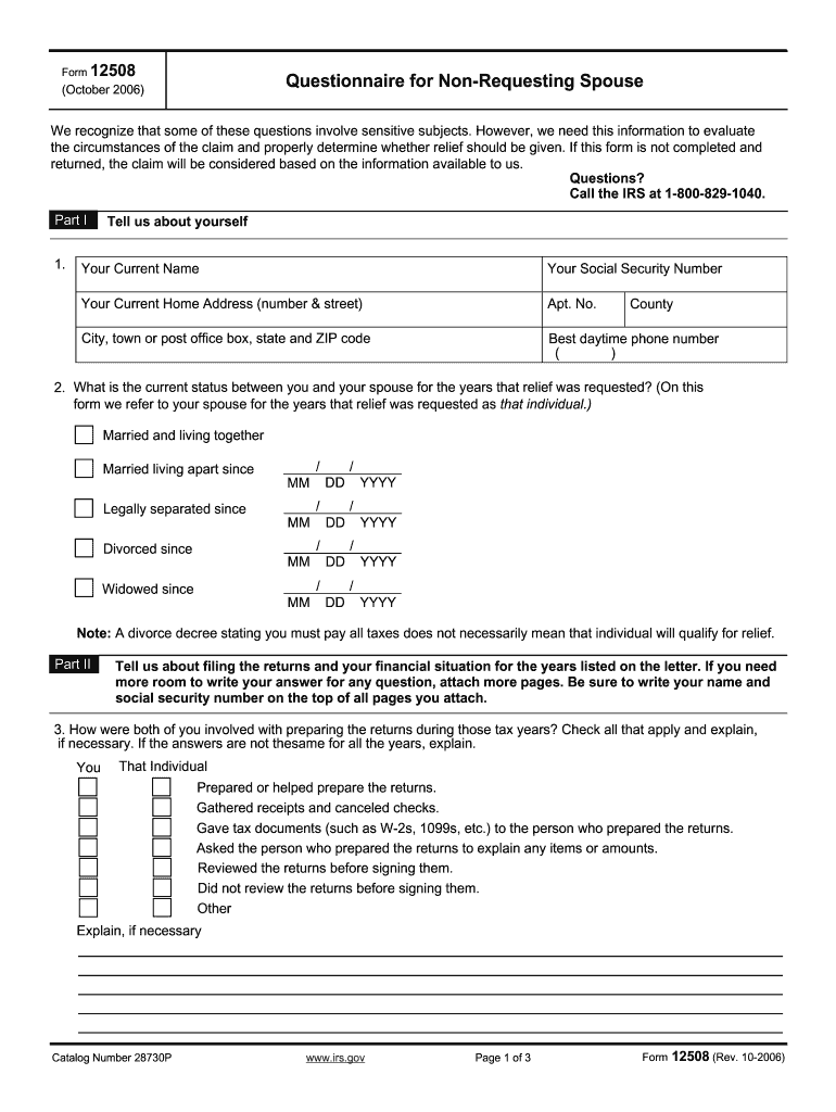  Irs Form 12508 2006