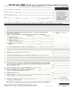 Formulario 944 PR Para Planilla Para La Declaraci N Federal ANUAL Del Patrono Department of the Treasury  Internal Reven