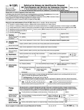 Form W 7SP Rev November  Solicitud De Numero De Identicacion Personal Del Contribuyente Del Servicio De Impuestos Inte