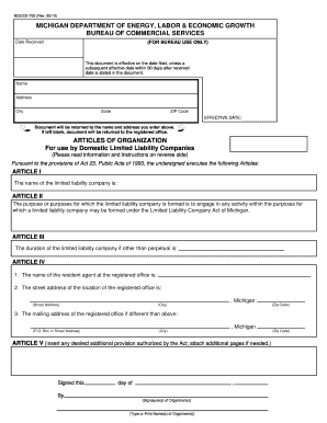 Articles of Organization Michigan  Form