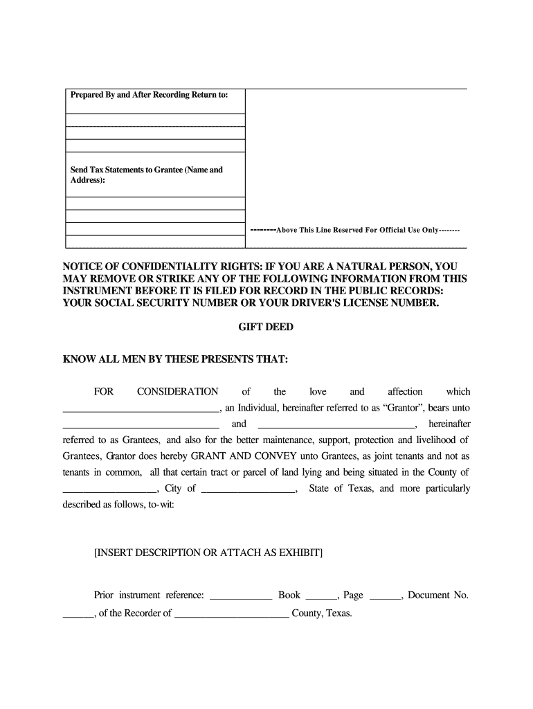 Get and Sign Printable Gift Deed Form Texas