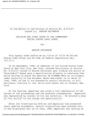 Appeal No 401  BASCOM PATTERSON V US  10 February, 1950  Uscg  Form