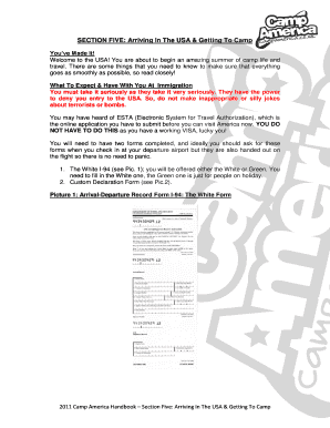 SECTION FIVE Arriving in the USA &amp; Getting to Camp Campamerica Co  Form