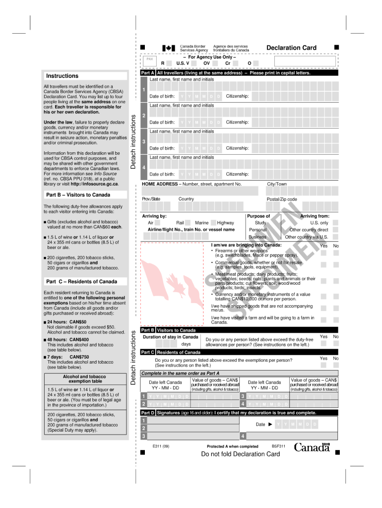  Custom Declaration Form for Canada 2016