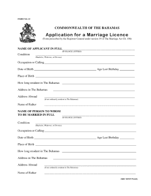 Marriage License Bahamas  Form