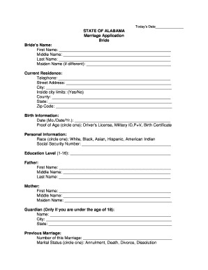 Alabama Marriage Certificate  Form