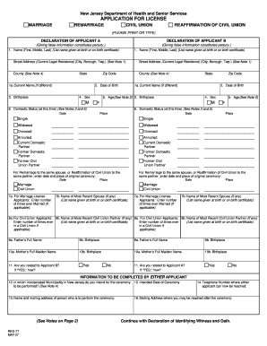 Union County Nj Marriage License  Form