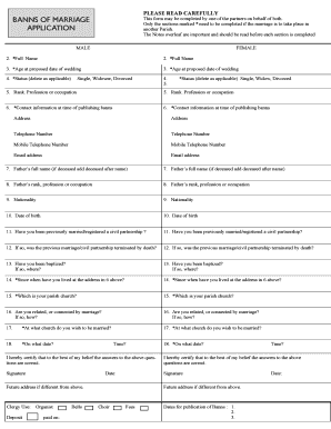 Banns Application Form Marriage Generic