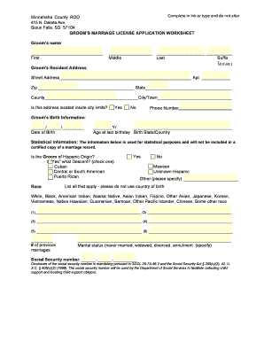 Marriage License Sd  Form