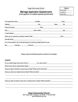 Pastoral Marriage Counseling Questionnaire PDF  Form