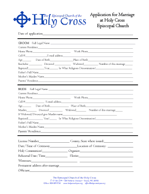 Application for Marriage at Holy Cross Episcopal Church Holycrosstryon  Form