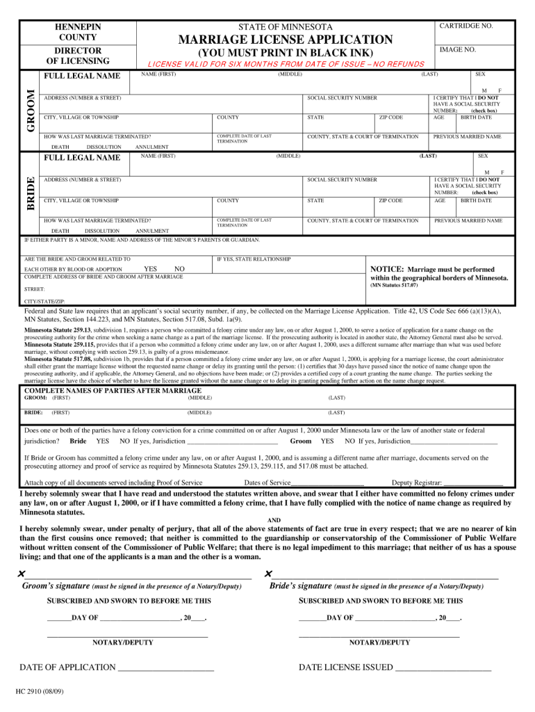  Minnesota Marriage License 2009-2024