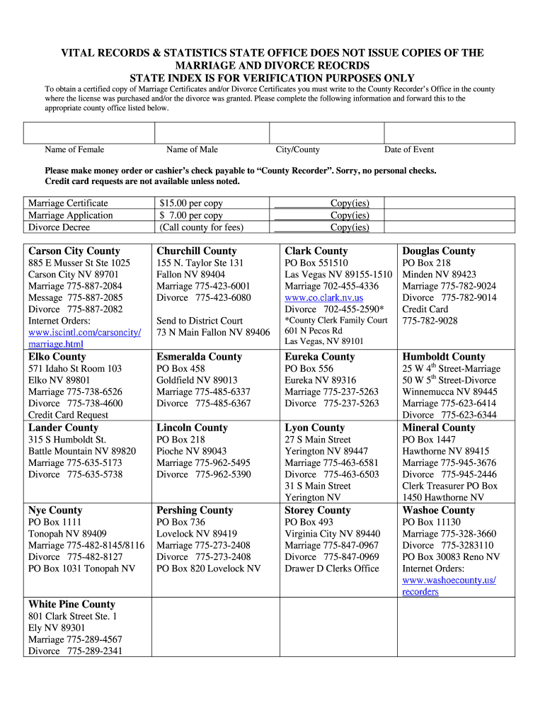 VITAL RECORDS &amp; STATISTICS STATE OFFICE DOES NOT ISSUE Health Nv  Form