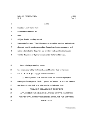 BILL as INTRODUCED S 158 Page 1 S 158 1 Introduced by Leg State Vt  Form