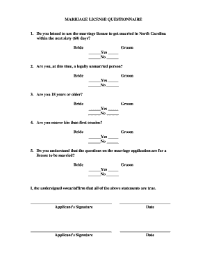 Questionnaire for Marriage  Form