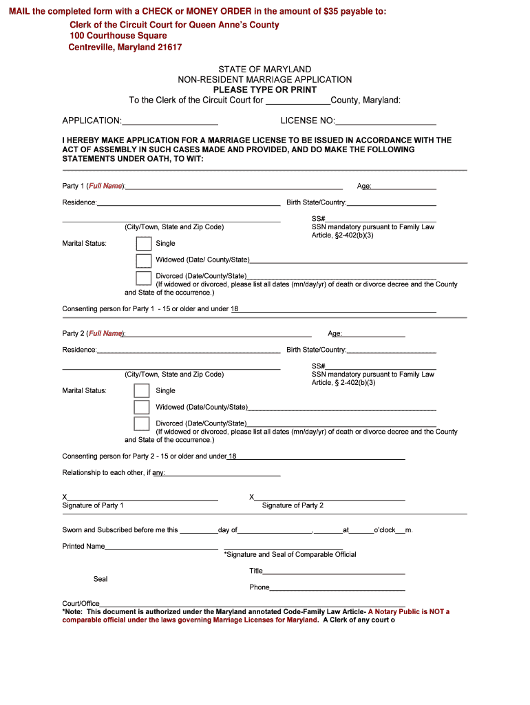 Marriage License Application Form