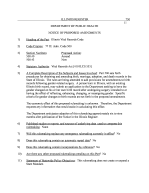 ILLINOIS REGISTER DEPARTMENT of PUBLIC HEALTH NOTICE of PROPOSED AMENDMENTS 1 2 3 Heading of the Part Illinois Vital Records Cod  Form