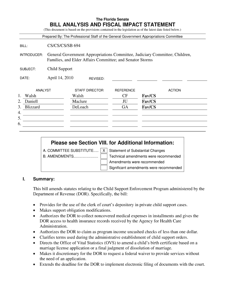 BILL ANALYSIS and FISCAL IMPACT STATEMENT Please See Section VIII Flsenate  Form