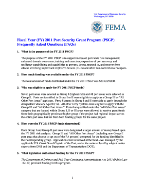 Fiscal Year FY Port Security Grant Program FEMA Fema  Form