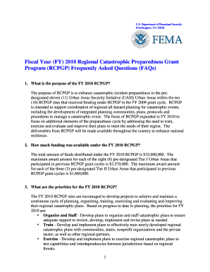 FY Regional Catastrophic Preparedness Grant FEMA Fema  Form