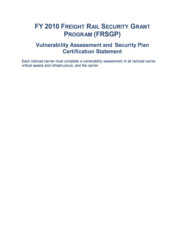 FRSGP Vulnerability Assessment and Security Plan Certification Statement DOC Fema  Form