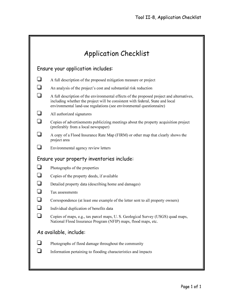 Tool II 8, Application Checklist Fema  Form
