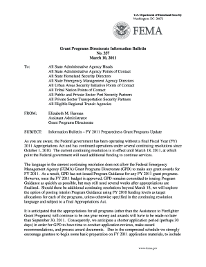 SUBJECT Information Bulletin FY Preparedness Grant FEMA Fema