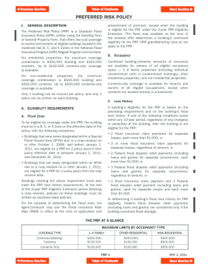 POLICY the PRP at a GLANCE COVERa GE FEMA Fema  Form