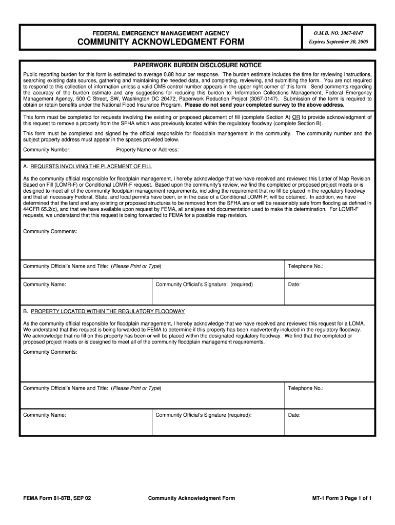  Community Acknowledgment Form 2002-2023