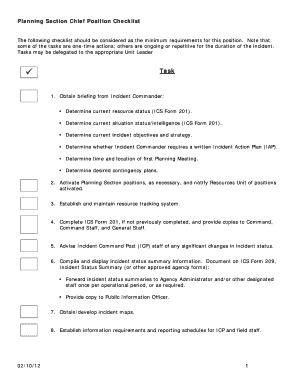 Ics Planning Section Chief  Form
