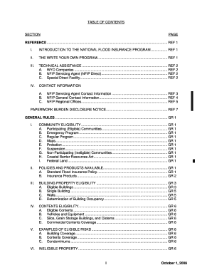 TABLE of CONTENTS SECTION PAGE I October 1, REFERENCE Fema  Form