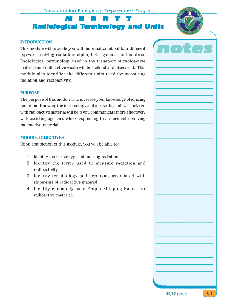 Radiological T Radiological Terminology and Units Erminology and Training Fema  Form