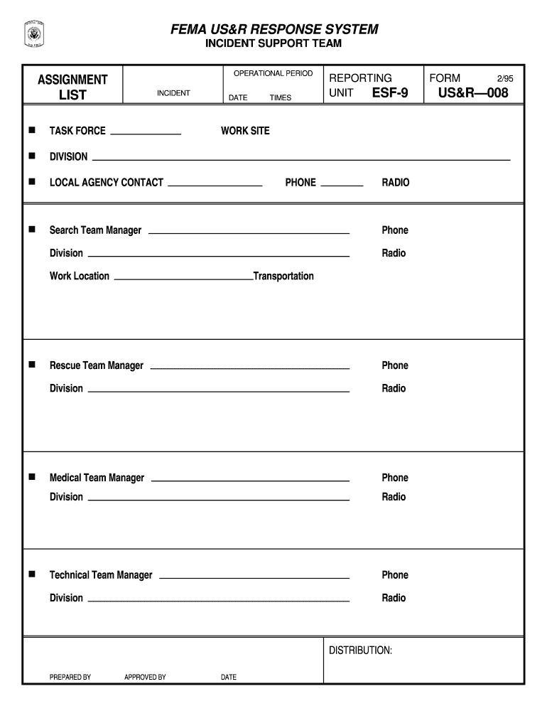 ASSIGNMENT LIST FEMA Fema  Form