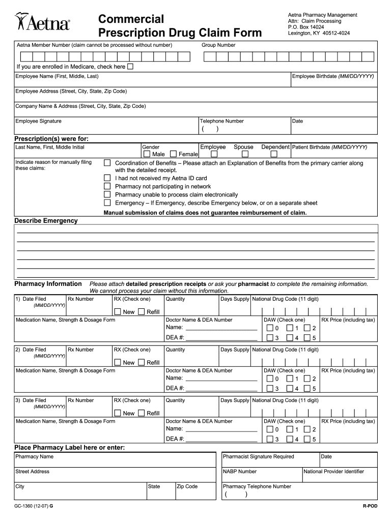  Aetna Rx Reimbursement Form 2007